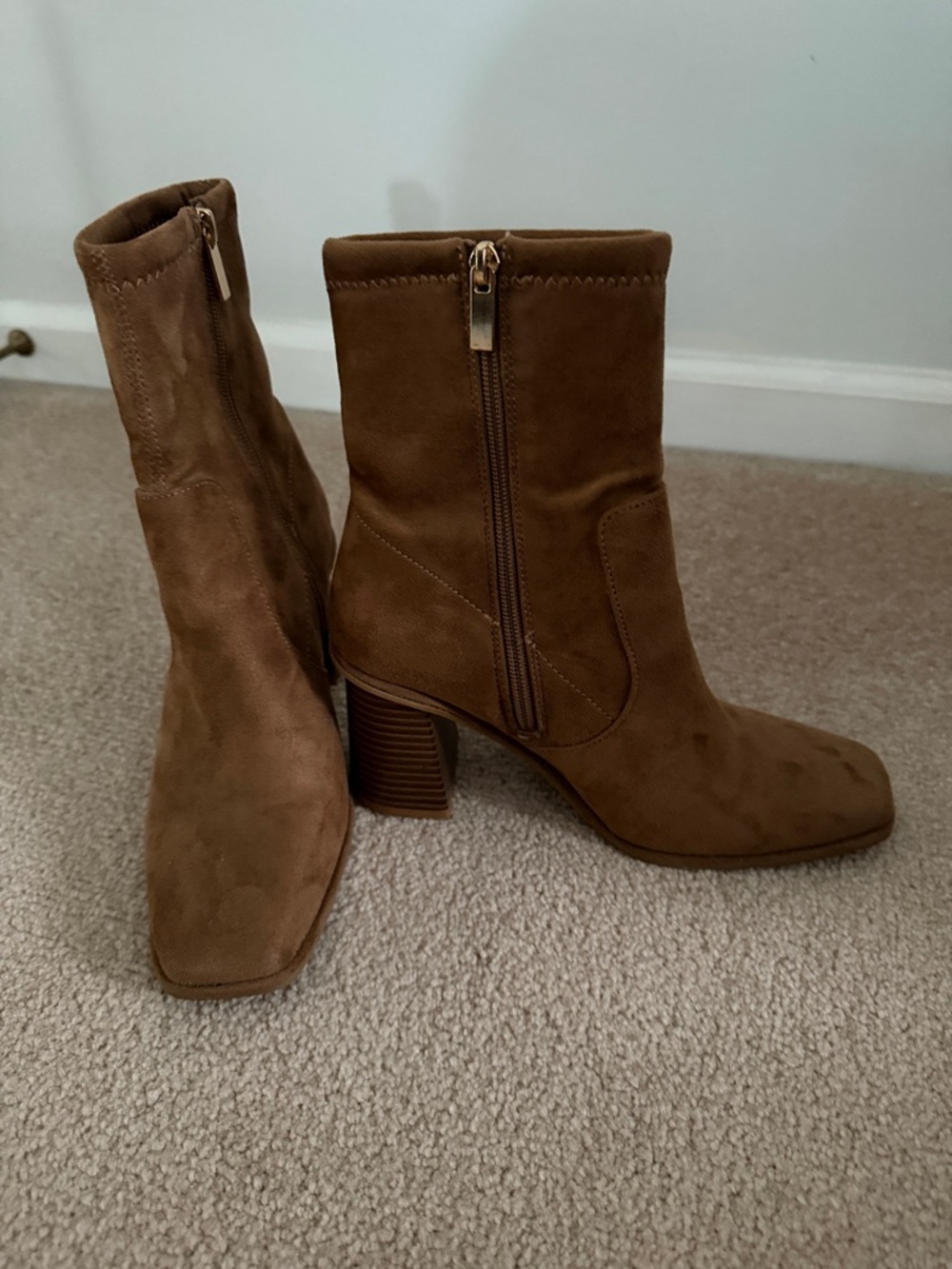 Primark Brown Suede Block Heel Ankle Boots